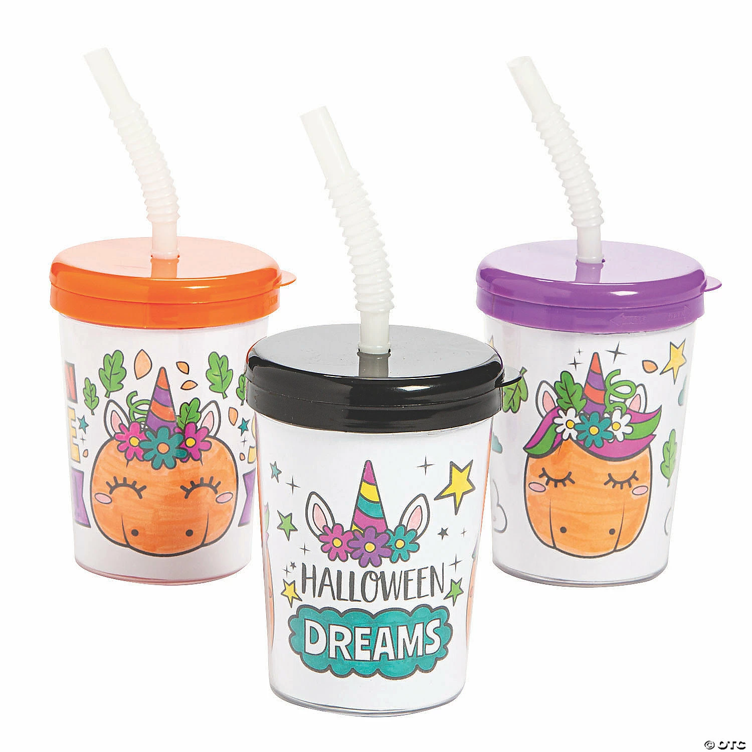Brand new 😍 Color Your Own 🎃 Halloween Unicorn Pumpkin Cups with Lids & Straws - 12 Ct. 🎉 4 Brand new 😍 Color Your Own 🎃 Halloween Unicorn Pumpkin Cups with Lids & Straws - 12 Ct. 🎉 - Image 2