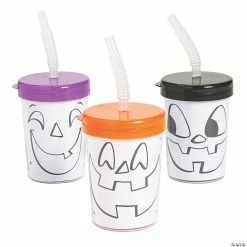Brand new 😉 Color Your Own Jack-O’-Lantern Cups with Lids & Straws 💯