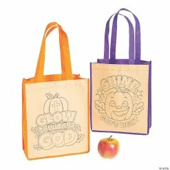 Deals ❤️ Color Your Own Medium Christian Pumpkin 🎃 Halloween Nonwoven Tote Bags - 12 Pc. 👏