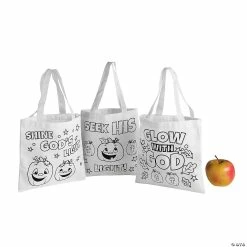 Wholesale 😍 Color Your Own Mini Christian Pumpkin Canvas Tote Bags - 12 Pc. 🧨